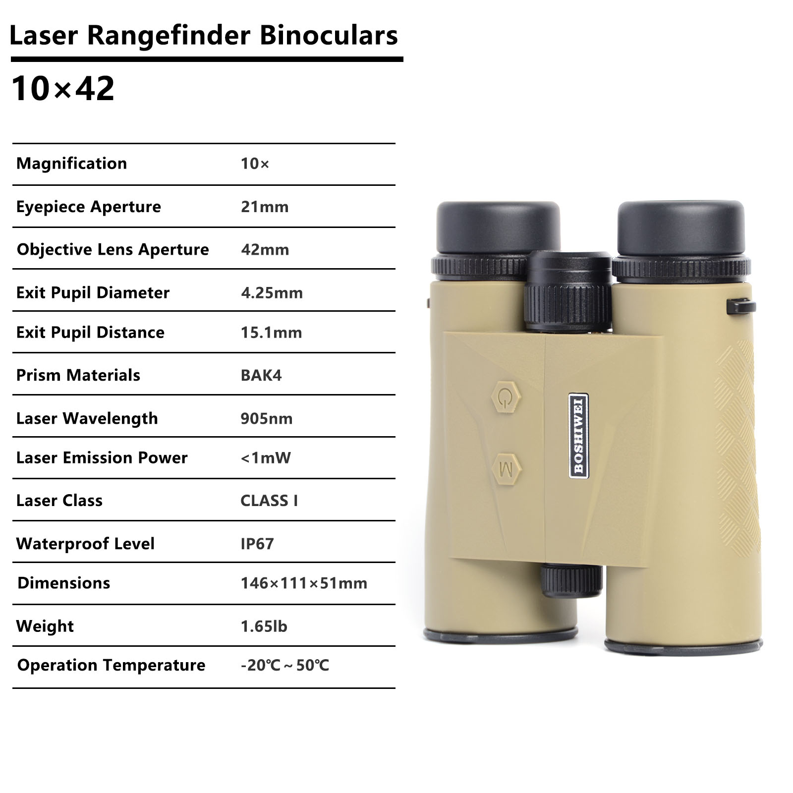 BOSHIWEI 10x42 Laser Rangefind - Rangefinder Laser Hunting reseña y precio