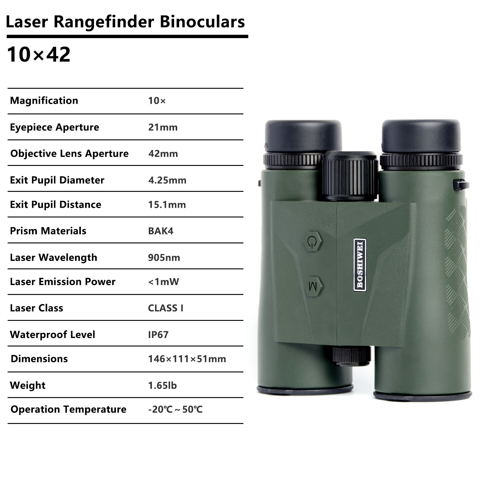 BOSHIWEI 10x42 Laser Rangefind - Rangefinder Laser Hunting reseña y precio